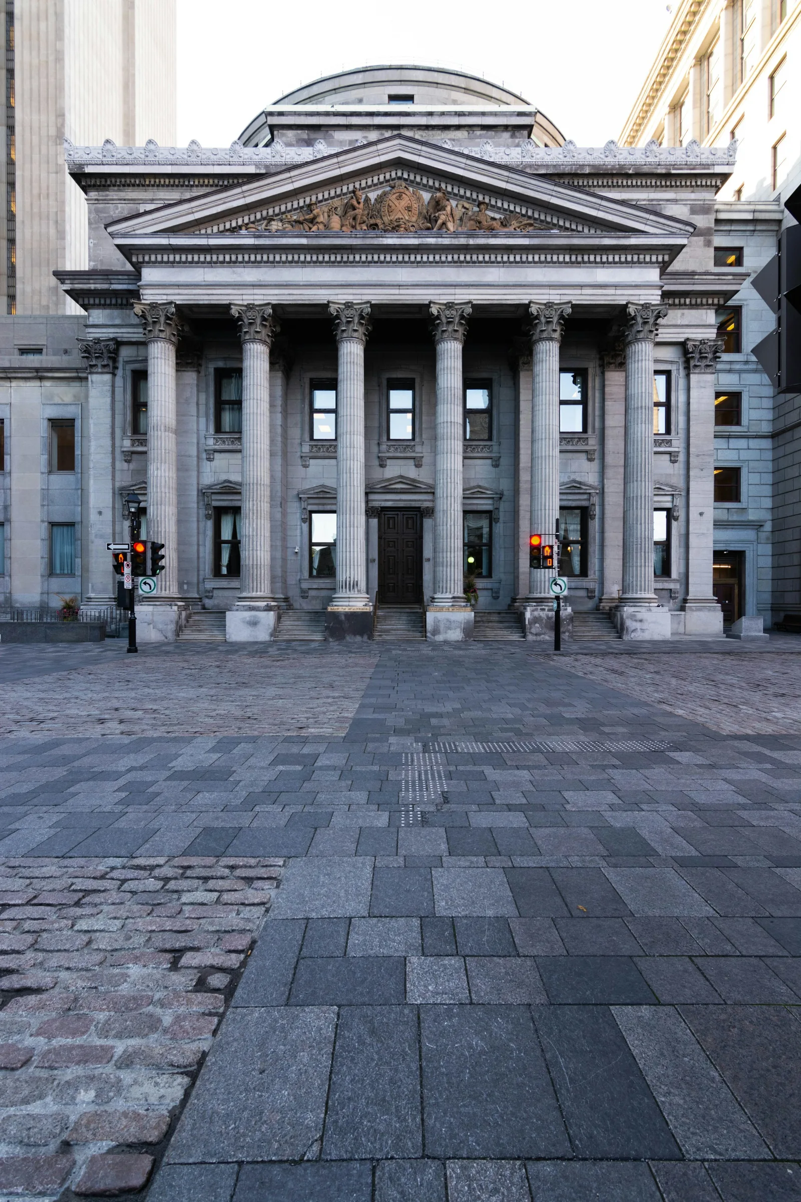 Neoclassical bank building facade